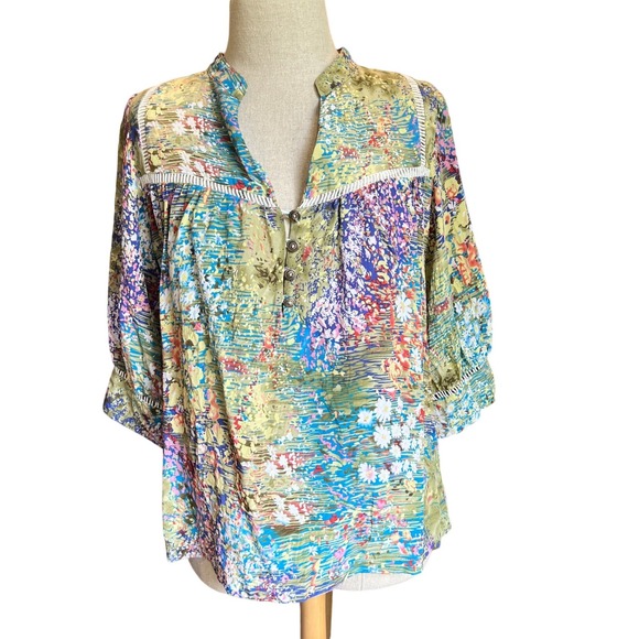 dolan Tops - Anthropologie Dolan Floral Watercolor Blouse Medium Silk Blend‎ Boho 3/4 Sleeve
